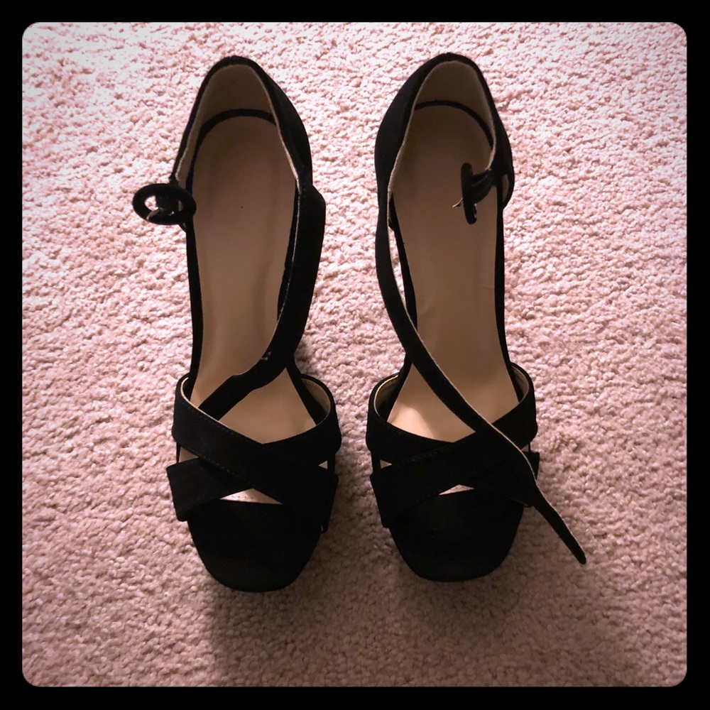 black chunky velvet heels.